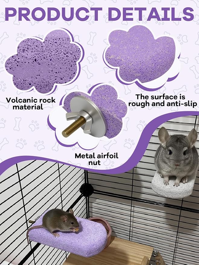 Chinchilla Lava Ledges Rat Climbing Platform 4 Pack Pumice Ledge Shelf Pet Chewing Grinding Toys Small Animals Cage Accessories for Totoro Squirrel Guinea Pig Hamster Purple