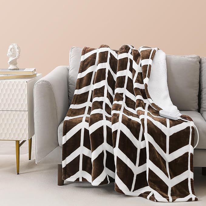 VENTIMI Electric Blanket Heated Throw, 50" x 60" Heated Blanket with 5 Heat Levels & 3 Hours Auto Off, Fast Heating Blanket with ETL & FCC Certification, Coffee