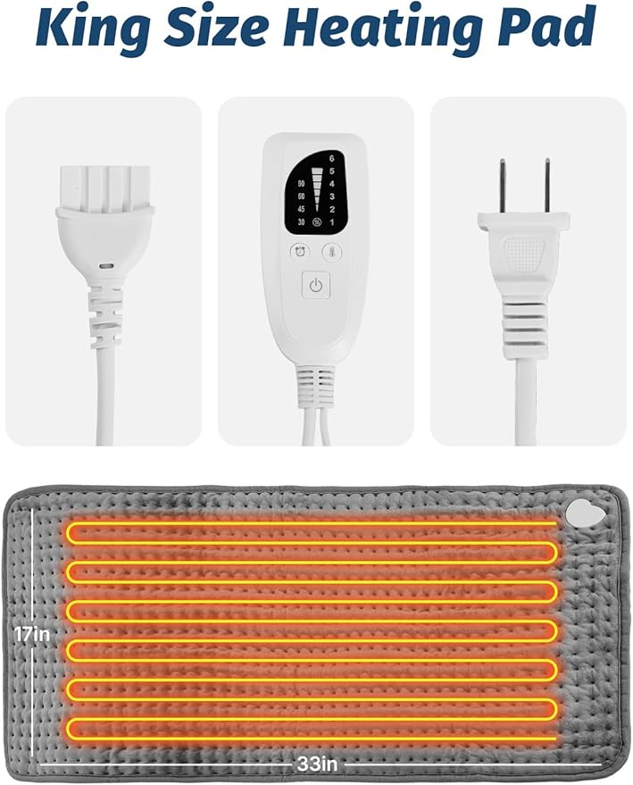 Heating Pad for Period Cramps Back Neck and Shoulders Pain Relief, 17”×33” Large Heated Pad with 4 Level Timing, 6 Level Heat Setting and Auto Shut Off, Gifts for Women, Men