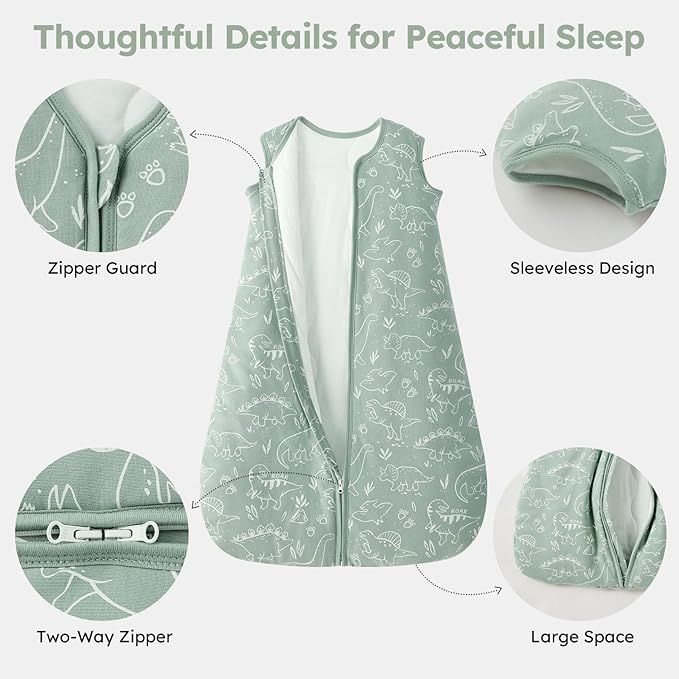 Baby Sleep Sack 0-6 Months, 2.5 TOG Cotton Winter Baby Wearable Blanket with 2-Way Zipper, Warm Soft Sleeping Bag for Newborn Infant Boy Girl, Small Dinosaur