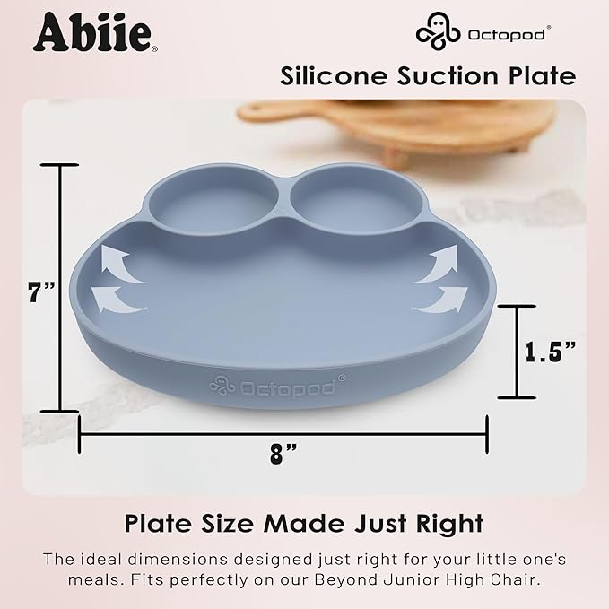 Abiie Octopod Frog Silicone Plates with Suction - Spill Proof, Easy to Clean - BPA-Free Bowl - Suction Plates for Baby and Toddler - Training & Feeding Divided Grip Dish (Gray)