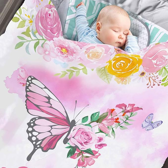 D-Story Ships Next Day, Custom Baby Blanket for Girls, Personalized Baby Gifts Butterfly Blankets, Customized Newborn Blanket with Name
