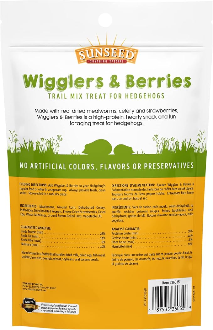 Sunseed Vita Prima Wigglers & Berries Hedgehog Treats - High-Protein Berry Mix for Hedgehogs - Ideal Daily Supplement for Enhancing Your Hedgehog's Diet