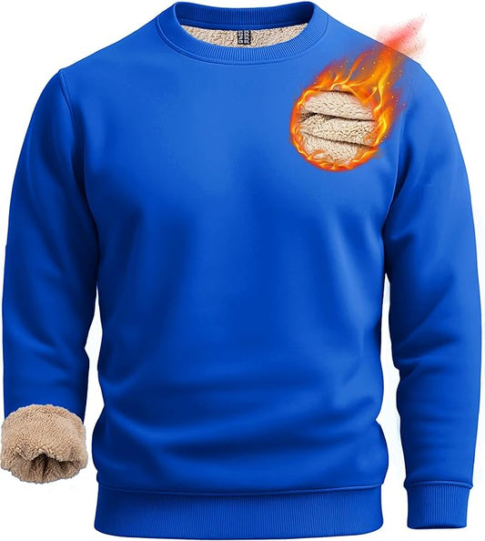 Boladeci Men's Full Sherpa Lined Crewneck Sweatshirts Heavy-weight Fleece Pullover Thick Thermal Long Sleeve Cotton