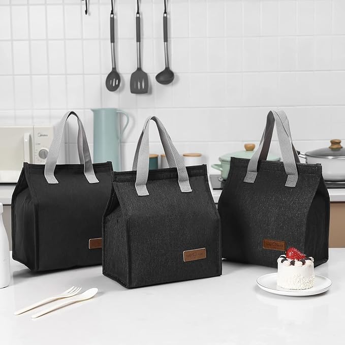 2pcs Black Lunch Bag Insulated, Lunch Box Bag, Reusable Lunch Tote Bag, Lunch Box Container Bag Insulated for Women, Men, Work, Office, Travel