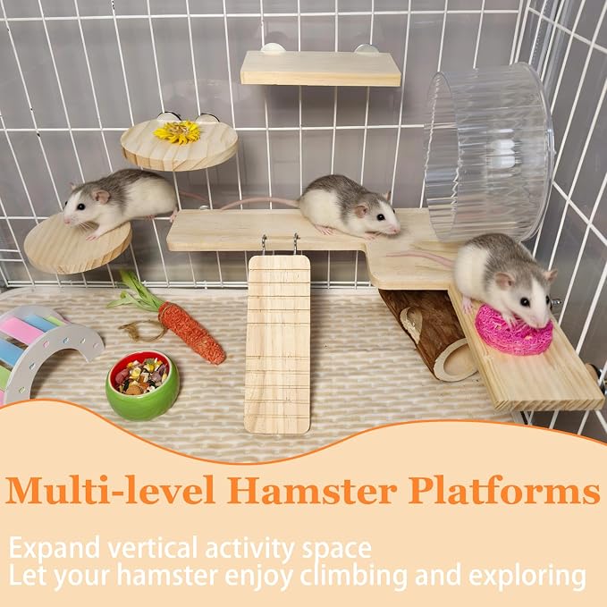 Hamster Cage Platform L-Shaped Wooden Hamster Cage Accessories Rat Climbing Toys Ledge with Ladder for Sugar Glider Mice Mouse Chinchilla Squirrel (L)