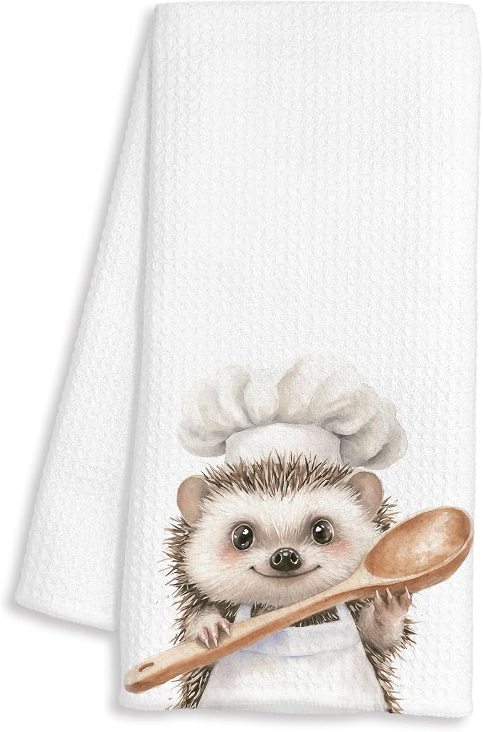 Funny Hedgehog Chef Kitchen Towels, Hedgehog Gifts, Chef Gifts for Women Men, Funny Forest Animal Decorative Dish Hand Tea Towels for Kitchen Bakery, 16x24 Inch