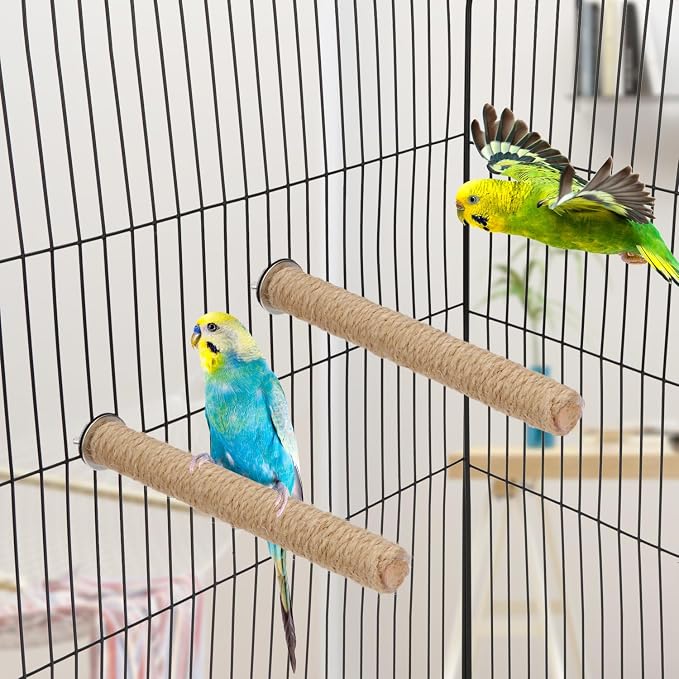 Hypeety Bird Perch Stand Natural Wood Parrot Hemp Rope Perch, 7.87''/20cm | Natural wood chewable stand, birdcage accessories toy, for macaws/cockatoos/african greys/budgies/parakeets/cockatiels, 2pcs