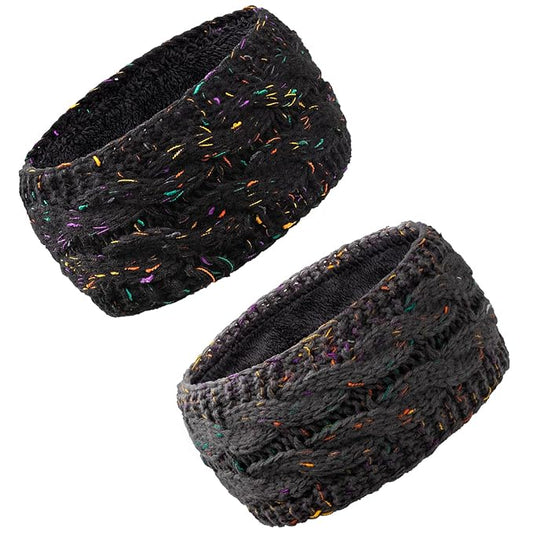 AQOKKA Knit Winter Headbands for Women Fuzzy Wool Fleece Lined Ear Warmers Elastic Turban Crocheted Head Wrap Winter Accessories for Women Cold Weather