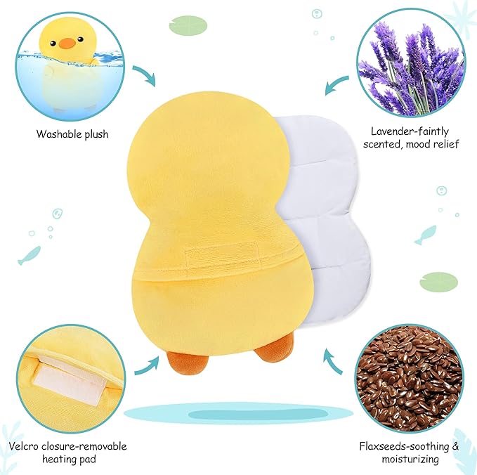 Yellow Duck Microwavable Heating Pad for Kids Women,Animal Plush Microwave Heating Pad for Cramps & Period Pain Relief with Lavender Scented,Heated Pad for Back,Warmer Pad for Birthday Mother's Day