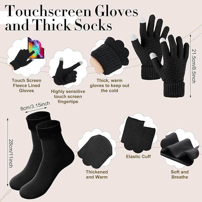 Geyoga 6 Pcs Winter Warm Set for Women Warm Beanies Hats Touchscreen Gloves Long Scarf Ear Muffs Socks Winter Gifts for Women