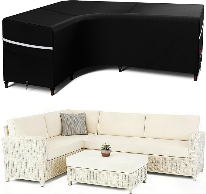 Rosefray Outdoor L-Shaped Sectional Cover-600D Patio Sectional Sofa Cover, Waterproof Furniture Covers for Deck, Lawn,Backyard 85”x105” Left Facing Black