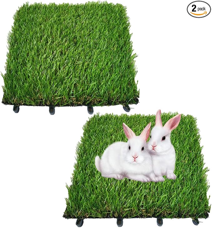 Hamiledyi 2 Pcs Artificial Rabbit Grass Mat 11.8" x 11.8" Reusable Guinea Pig Pee Pads Dog Grass Pee Pads for Puppy Bunny Chinchilla TrainerFloor Plastic Mats Feet Pads Indoor Outdoor