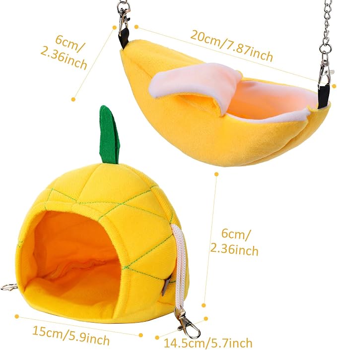 Jetec 2 Pcs Hamster Hammock Hanging Bed for Small Pets | Bed for Hamster Guinea Pig Rat Chinchilla, Banana Pineapple Hanging Nest, Sleep Play Hideout in Small Pet Cage