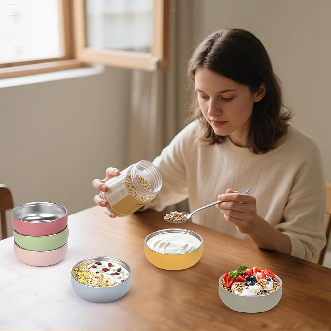 ShineMe Stainless Steel Bowls, 6 pack Snack Containers with Removable Colorful Silicone Sleeves, Unbreakable Kids Bowls for Icecream, Soup, Cereal, Yogurt...