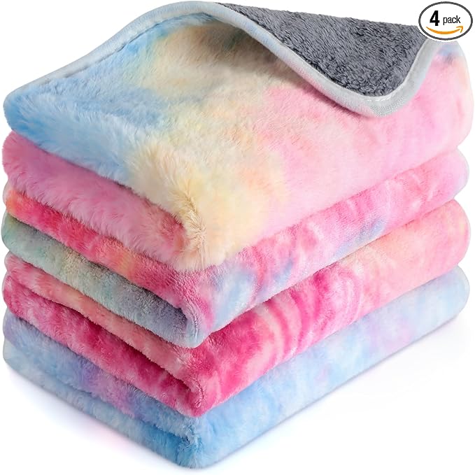 Reginary 4 Pcs Guinea Pig Fleece Blankets, Tie Dye, 24 x 16 Inch | Waterproof Washable Cage Liners, Absorbent Double Layer Bedding for Guinea Pigs, Reusable Pads for Hamsters Rabbits