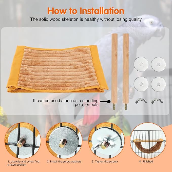 BWOGUE Bird Nest Bed Hanging Hammock, Parakeet Bed for Cage, Cockatiel Bed | Warm Fleece Snuggle Hut, Double-Layer Comfort, Wooden Perch Setup, Washable Hammock