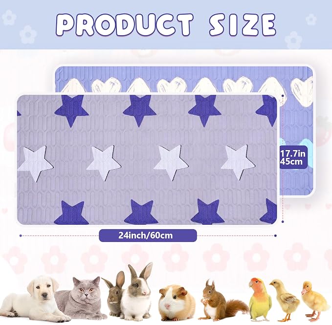 4 Pcs Guinea Pig Cage Liner, Washable Guinea Pig Bedding, Rabbit Bedding Waterproof Guinea Pig Pee Pads, Absorbent Guinea Pig Bedding for Small Animals Hamster Rabbit Squirrel Cage (Star 24‘’)