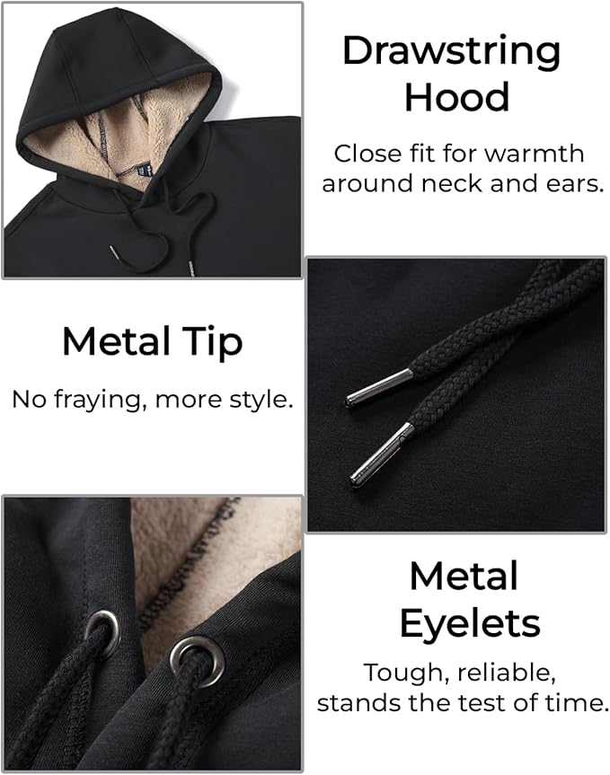 Boladeci Men's Sherpa Lined Hoodie Sweatshirts Heavy Fleece Cotton for Winter Cold Weather