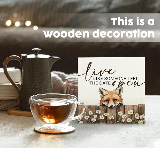 Fox Wooden Box Sign - Rustic Farmhouse Live Like Someone Left the Gate Open Signs for Home Decor,Farm Cottagecore Animal Office Kitchen Bedroom Decor,Fox Gifts for Women Men, 6x6