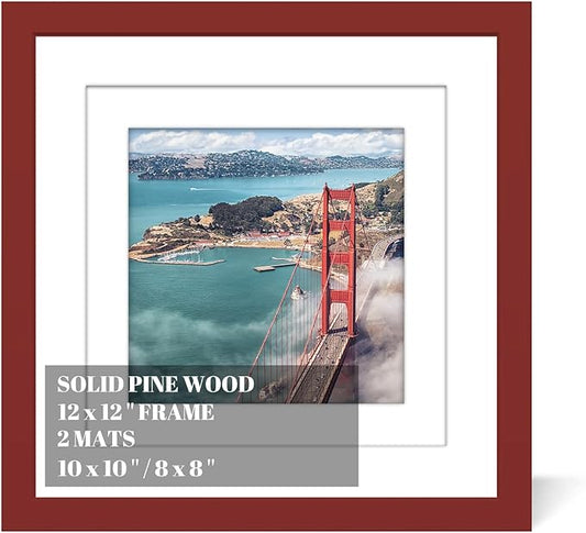 12x12 Wood Picture Frames for Wall Hanging or Tabletop,Diamond Painting Frame Baby Scan Picture Frames with 2 Mats Display 8x8 or 10x10 for Family Walls Decoration,Anniversary,Wedding,Christmas(Red)