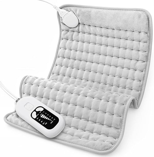 Deepsoon Heating Pad,Electric Heating Pads for Back,Neck,Abdomen,Moist Heating Pad for Shoulder,Knee,Arms,Legs,Dry/Moist Heat & Auto Shut Off,Christmas Gifts for Men and Women,White Gray,24x12 Inch
