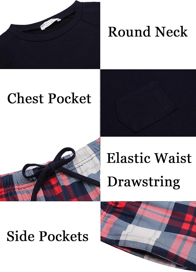 Ekouaer Family Matching Pajamas Christmas Sleepwear Long Sleeve Sleep Shirt with Plaid Pants Soft Loungewear Pjs Set S-XXL
