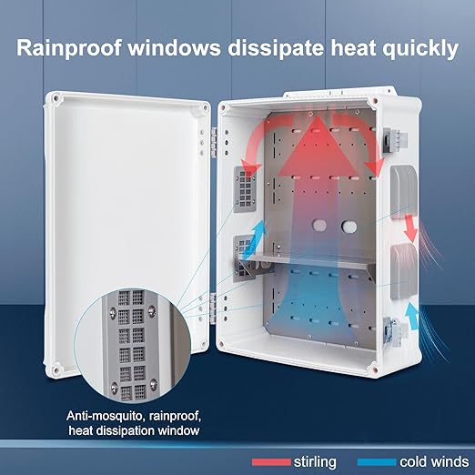 Outdoor Electrical Junction Box, ABS Water Resistant Enclosure with Internal Mounting Panel & Hinged Cover (16.5" H x 12.6" L x 6.1" W)
