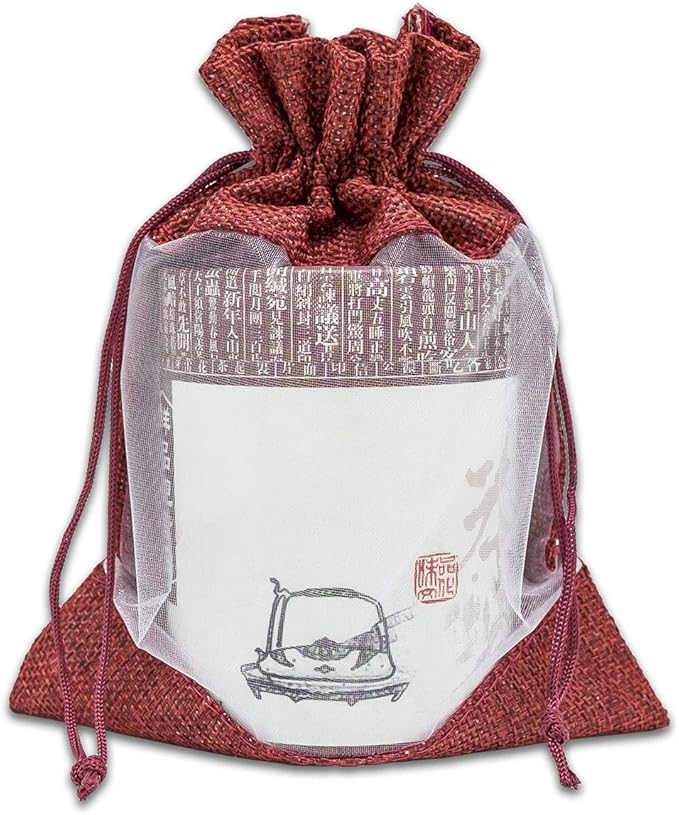 48-Pack Medium Linen Burlap & Organza Gift Bags w. Drawstrings (5x7 in, Maroon) - Party Favors, Presents, Samples & Treats Mesh Pouch by The Display Guys