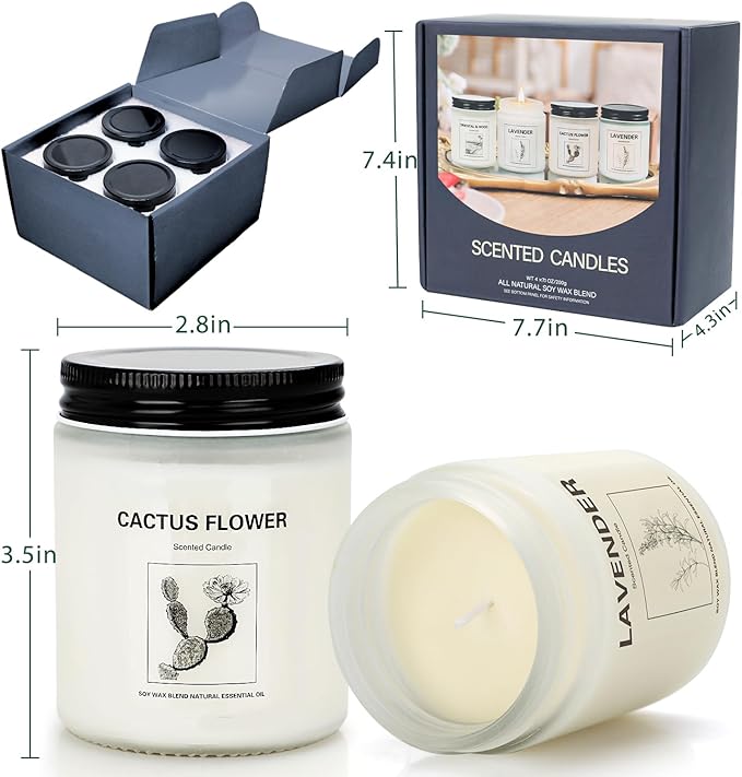 Long Lasting Soy Candles for Home, 4 Pack Scented Candle Gift Set, Natural Aromatherapy Candles with Relaxing Scents, Holiday & Christmas Gifts for Women