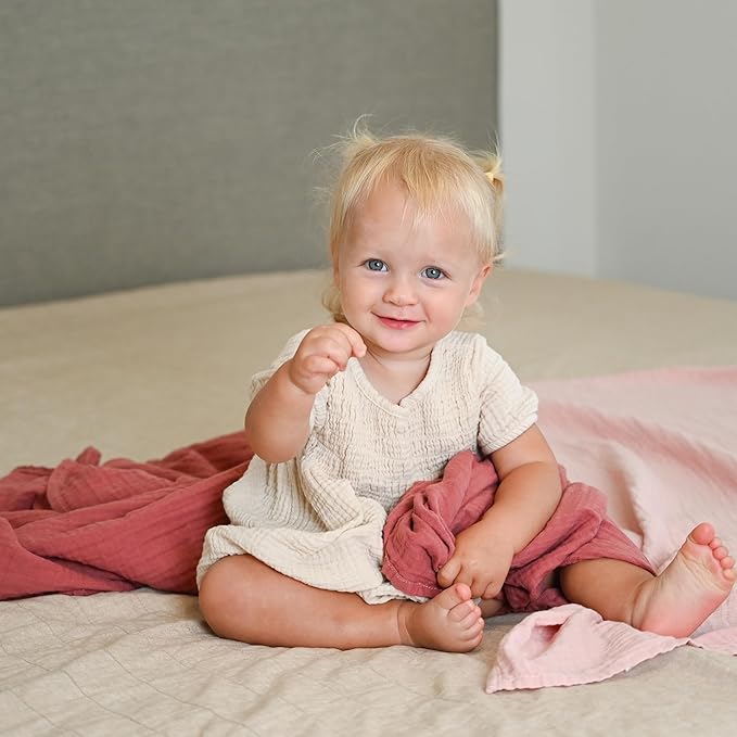 Muslin Swaddle Blankets for Boys & Girls, Soft Breathable Swaddling Blankets, Large 47" X 47" inches Baby Muslin Swaddles, 4 Pack Red Berries/Earthy Colors