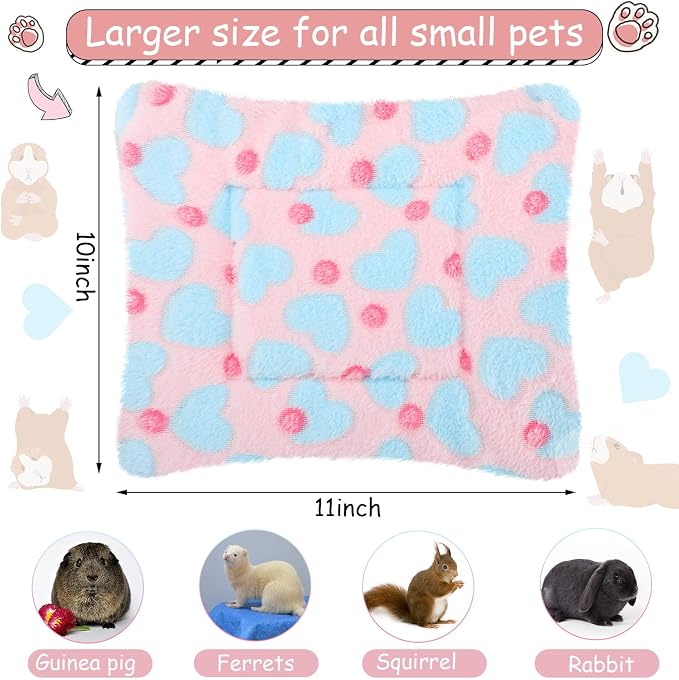 Jetec 3 Pcs Guinea Pig Beds, Fleece Small Animal Mats, Heart, Purple | 10 x 11 in Soft Double Sided Fleece Pad for Rabbit, Hamster, Chinchilla, Rat, Warm Hideout, Cozy Small Animal Cage Bed