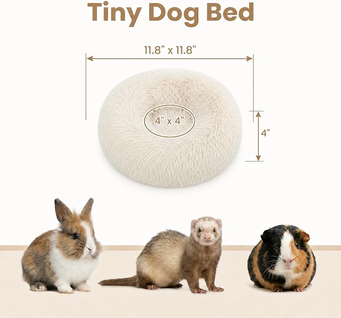 Guinea Pig Bed for Small Animal for Dwarf Rabbits/Hamster/Hedgehog/Ferrets | 11.8 Inch Small Animal Beds Washable，Hideout Soft & Comfortable Donut Bed,Beige