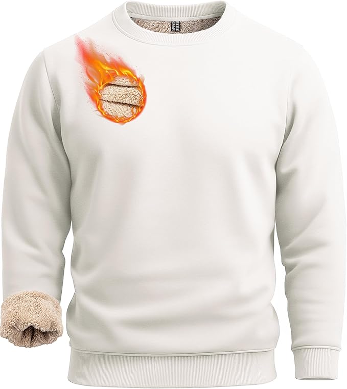 Boladeci Men's Full Sherpa Lined Crewneck Sweatshirts Heavy-weight Fleece Pullover Thick Thermal Long Sleeve Cotton