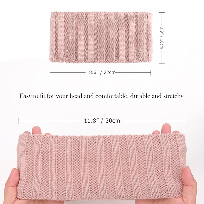 AQOKKA Knit Winter Headbands for Women Fuzzy Wool Fleece Lined Ear Warmers Elastic Turban Crocheted Head Wrap Winter Accessories for Women Cold Weather