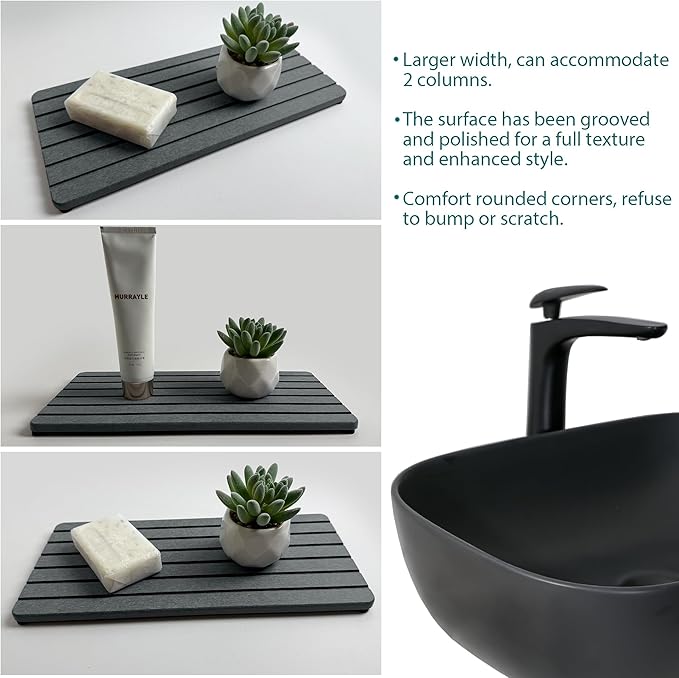 2 PCS Fast-Drying Sink Stone Tray, 12" x 5.5" Super Absorbent Diatomite Coasters, Grooved Design, Water Absorbing Stone Used for Hand Soaps & Plants & Toiletries in The Modern Home