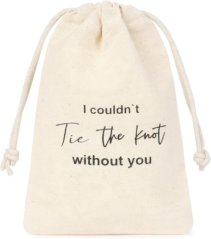 CEELGON 8 Pcs Drawstring Jewelry Pouch Bridesmaid Gift Bags Linen Cotton Fabric Wedding Bridal Party Favor Bags Bachelorette Tie The Knot Earring Packaging Proposal Gift (Natural)