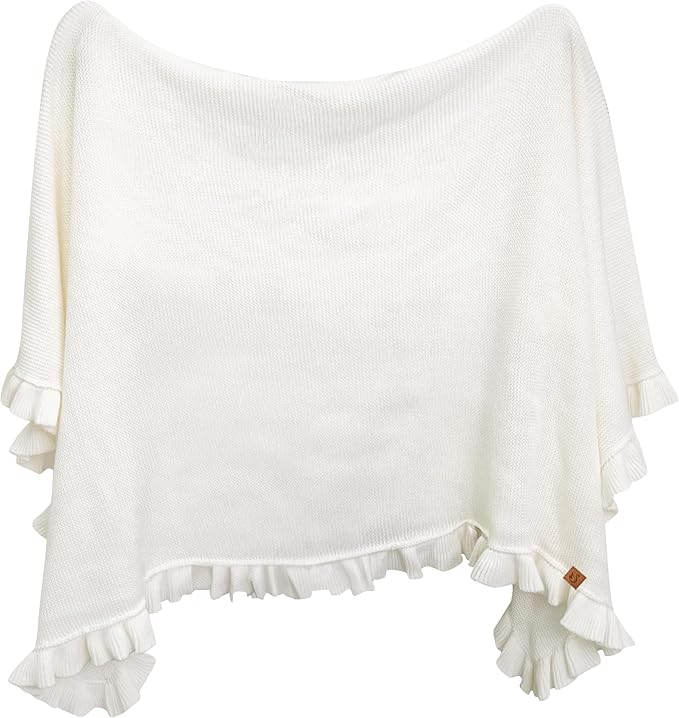 Ruffle Knit Blanket for Baby - 100% Luxury Soft Cotton Knit Warm Cozy Cuddle Stroller Crib Blanket for Newborns, Infants, & Toddlers (White)