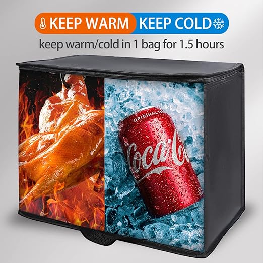 Bodaon 3-Pack Insulated Reusable Grocery Shopping Bag, X-Large Frozen Food Cold, Cooler Bags with Secure Top, Insulated Food/Pizza Delivery Bag, Black