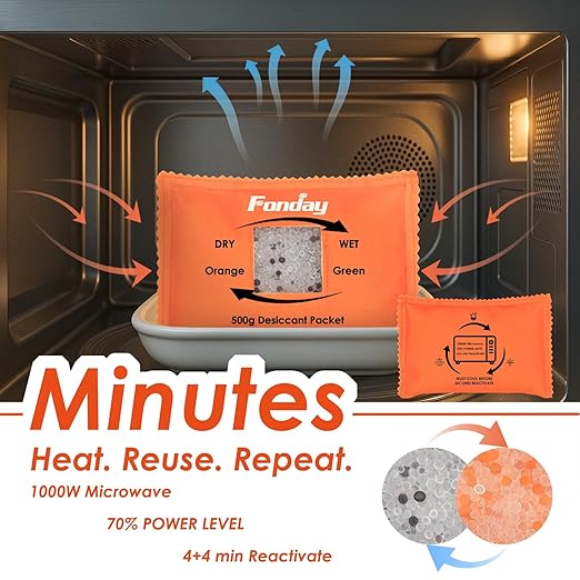 500g x 2 packs Fonday Rechargeable Silica Gel Car Dehumidifier Fast Reactivate Desiccant Bags, Large for Gun Safe Closet Basement Garage Storage Moisture Absorber