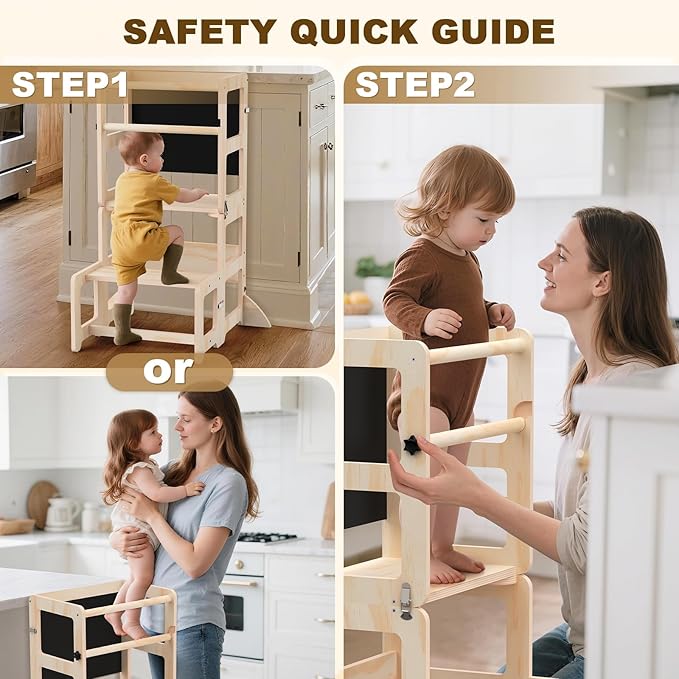 Toddler Kitchen Step Stool, 4-in-1 Foldable Standing Tower with Blackboard, Toddler Step Stool for Bathroom Sink, Kitchen Counter, Ages 18 Months+