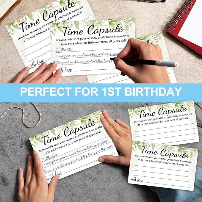 Time Capsule Box 1st Birthday Baby Keepsake Box 50 Time Capsule Cards First 1st Birthday Activities Party Games for Guests Childhood Memory Book Keepsake Gifts for Baby