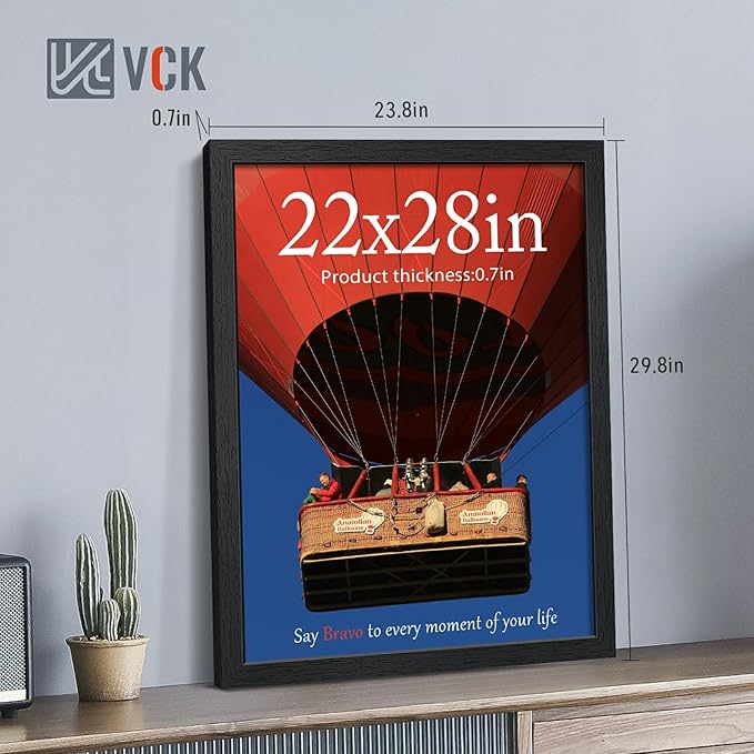 VCK 22x28 Picture Frames Black Set of 6, Wide Border Wood Poster Frame, Multi-Directional Display Family Photos, Office Prints, Studio/Gallery Art, Woodgrain Series, Wall Hanging