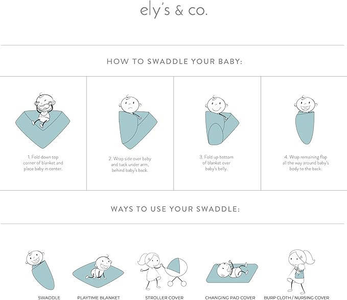 Ely's & Co. Cotton Muslin Swaddle Blanket 2-Pack — 100% Cotton Muslin Extra-Large Swaddle Blankets (47” x 47”) White Tulip on Pink + Stripes