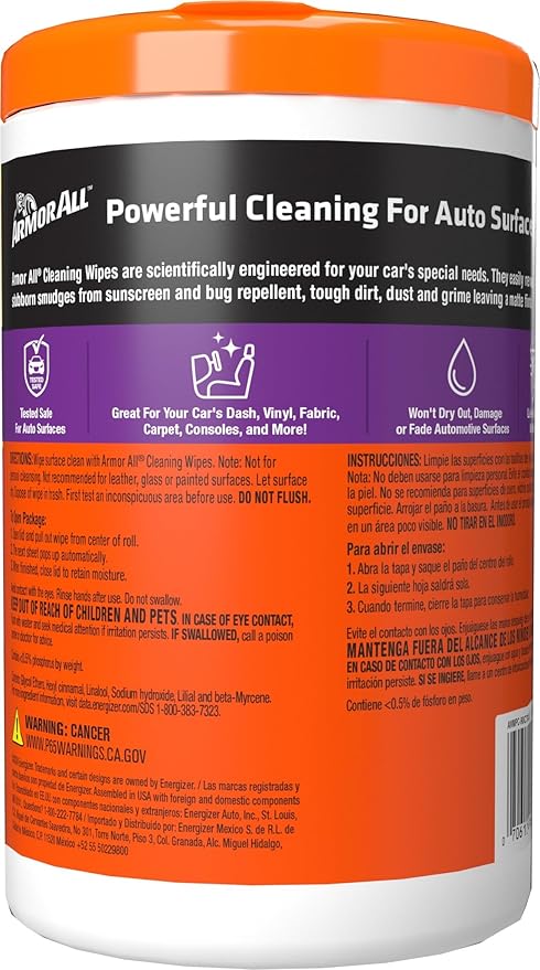Armor All Car Cleaning Wipes, Wipes for Car Interior and Car Exterior, 90 Wipes Each (Pack of 2)