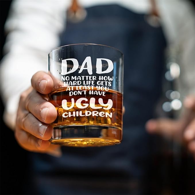Dad Whisky Glass Birthday Gifts for Dads from Daughters Dad Don't Have Ugly Children 11Oz Whisky Glass Christmas Fathers Day Presents for Dads Who Wants Nothing