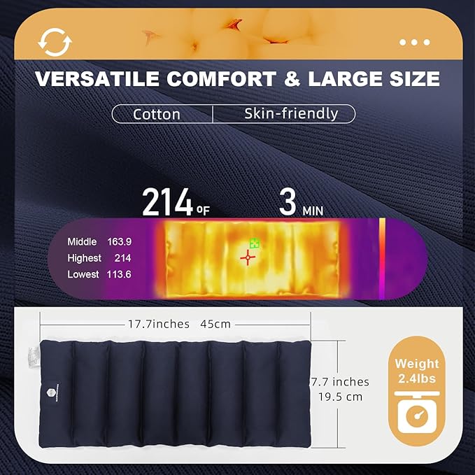UNCN Microwave Heating Pad 7x17 Inches | Microwavable Heat Pad for Pain Relief | Reusable Bean Bag | Weighted Hot Pack for Neck, Shoulder, Cramps, Back | Warm Compress