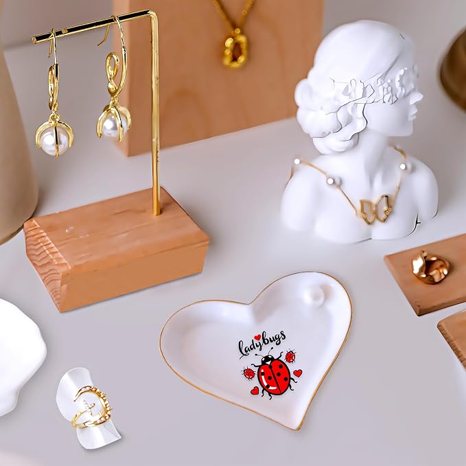 Ladybugs Ring Holder Dish Tray, Gifts For Women Teens Girls, Ladybugs Lovers Themed Stuff Accessories Things Decor Merch, Home Room Ring Earrings Necklace Organizer Holder!