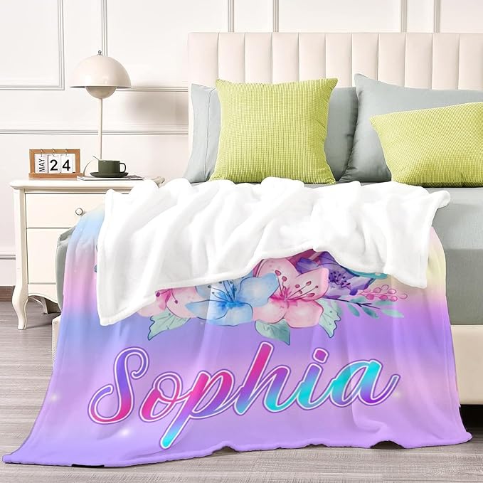 Custom Initial Baby Name Blanket - Personalized Throw Blanket for Babies Kids Adults