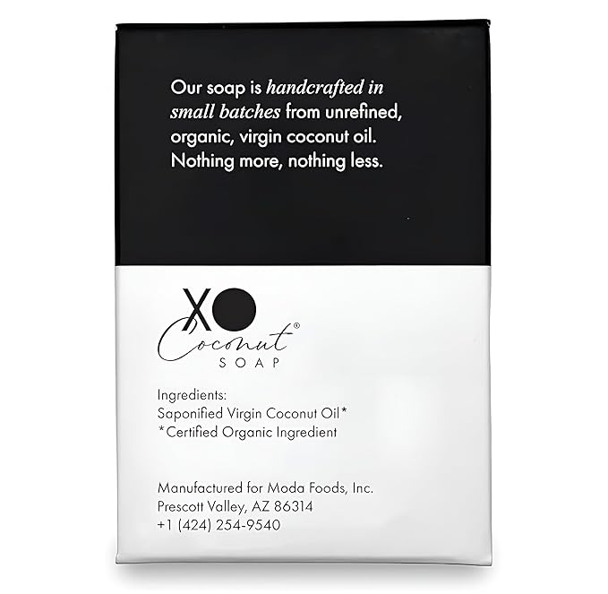 Coconut Oil Bar Soap Handcrafted Organic Natural Face Body Hands Vegan Unscented - 2 Bars, 4 Ounces Each